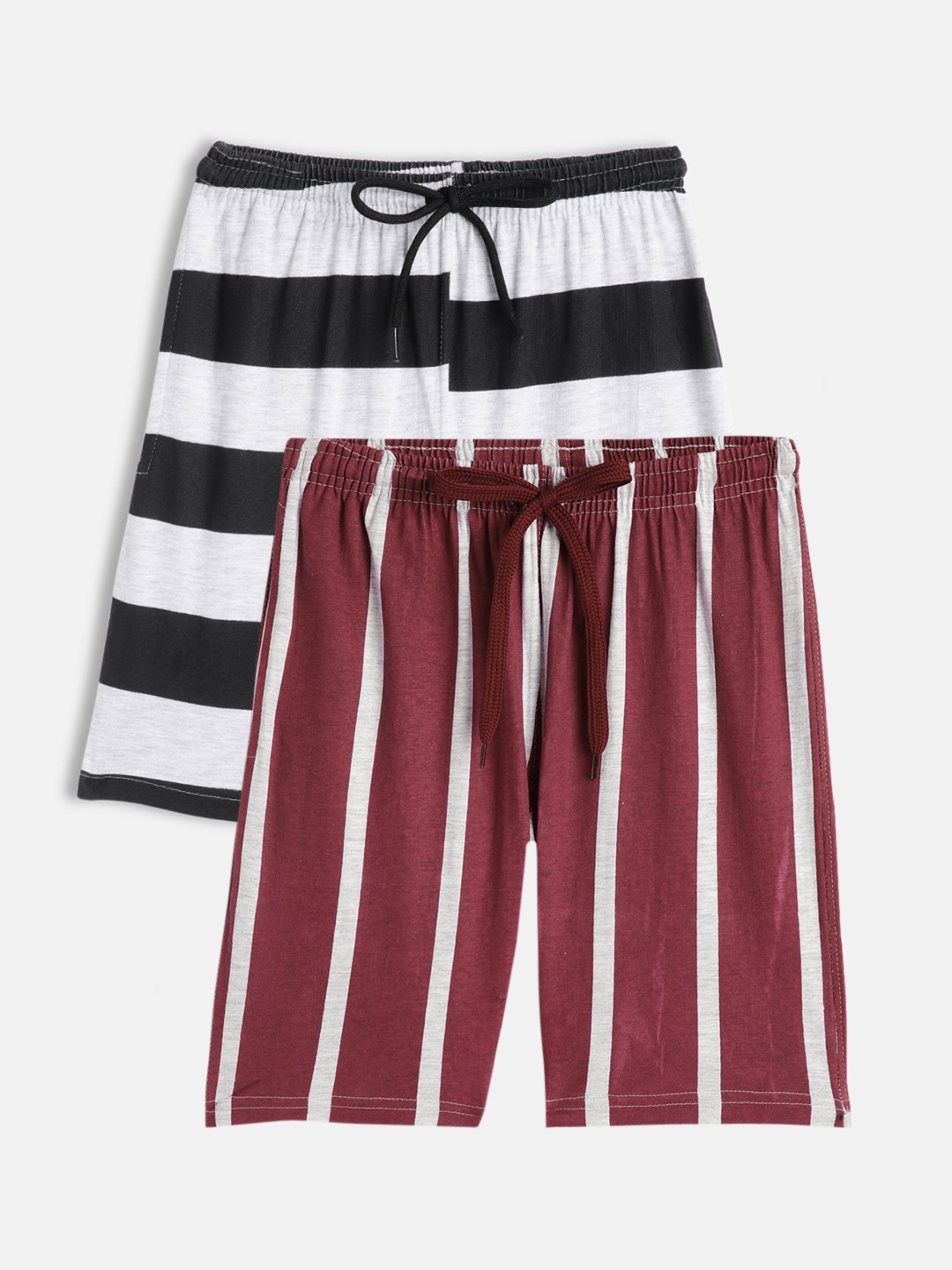 

SEYBIL Girls Pack Of 2 Maroon & Pink Striped Lounge Shorts
