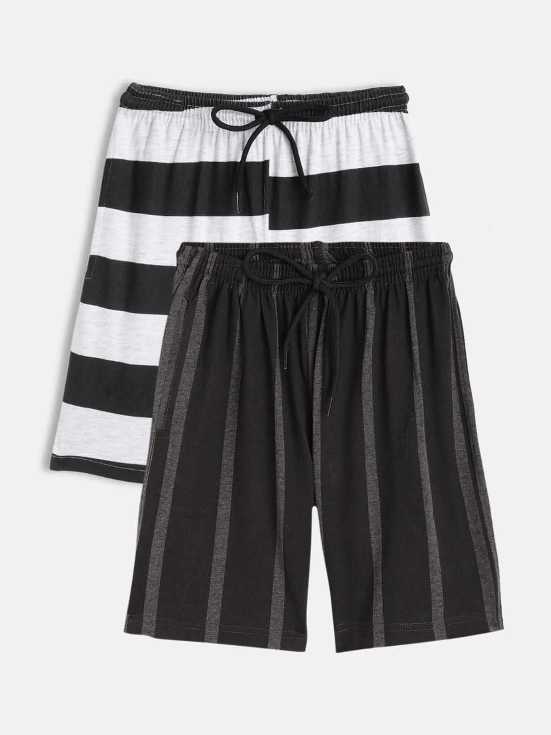 

SEYBIL Girls Pack of 2 Black & Navy Blue Striped Lounge Shorts