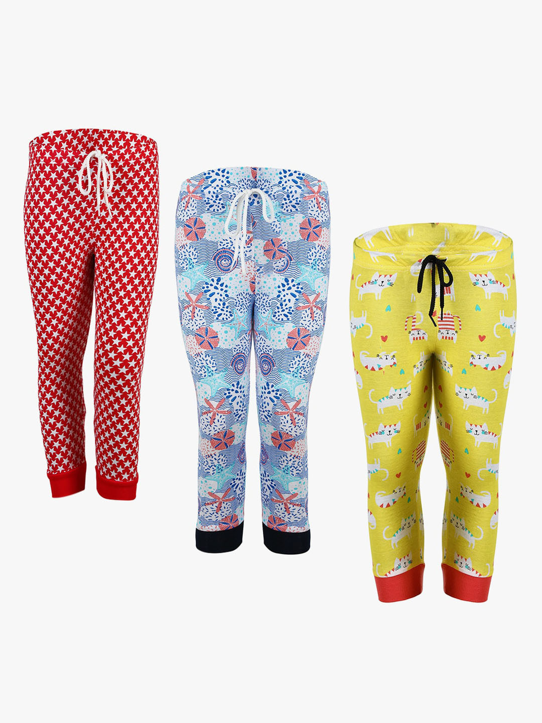 

SAVAGE Girls Pack of 3 Printed Pure Cotton Joggers, Red
