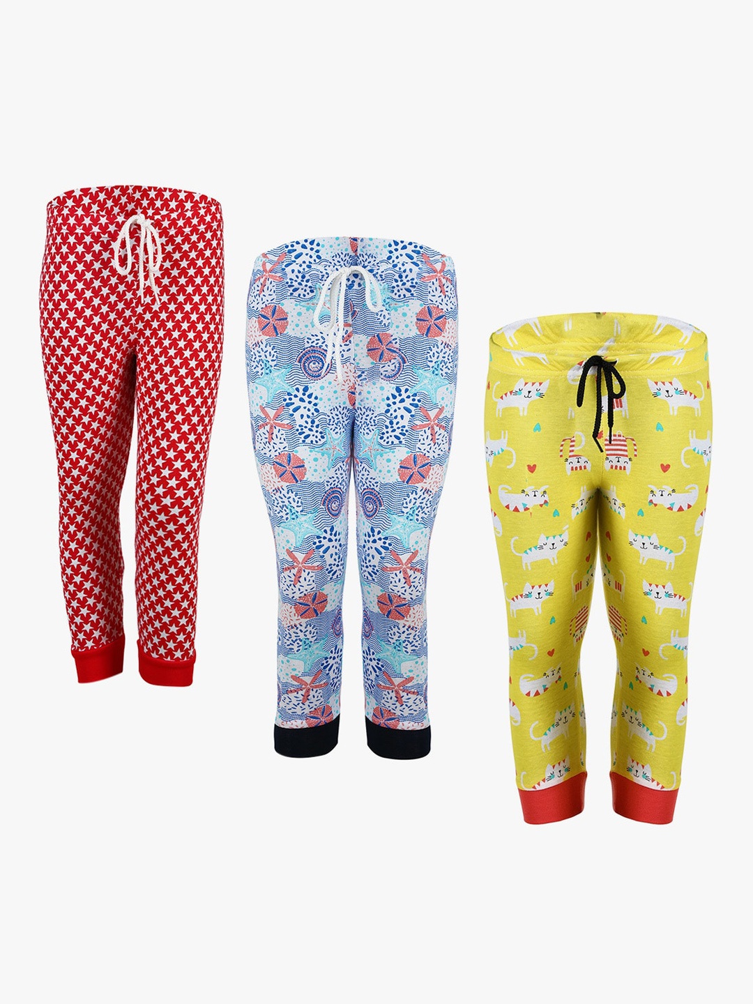 

SAVAGE Girls Pack of 3 Printed Pure Cotton Joggers, Red