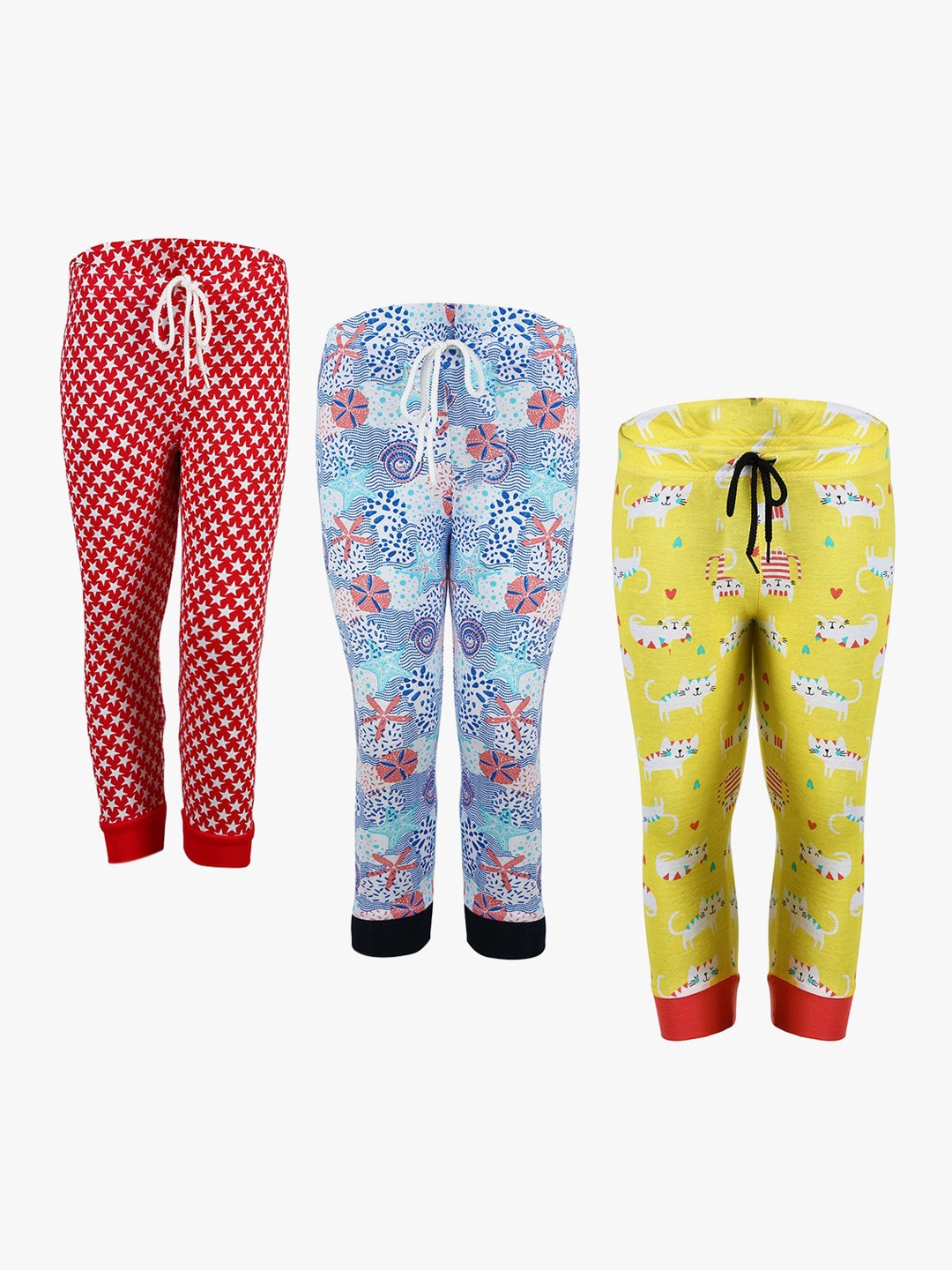 

SAVAGE Girls Pack of 3 Printed Pure Cotton Joggers, Red