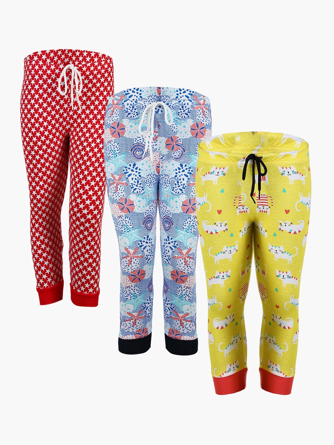 

SAVAGE Girls Pack of 3 Printed Pure Cotton Joggers, Red