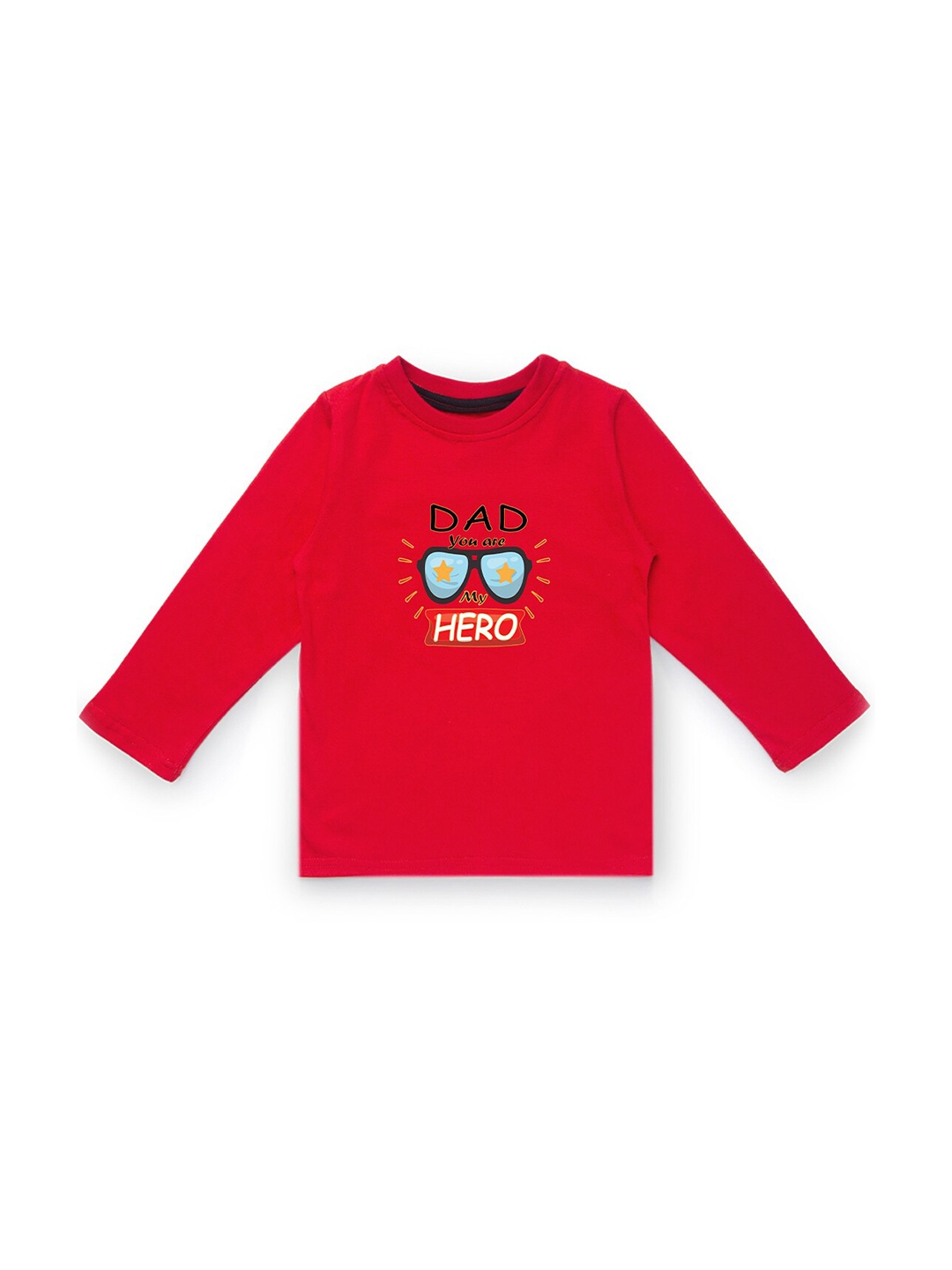 

KAVEE Infant Boys Red Typography Printed Biowashed Round Neck Pure Cotton T-shirt