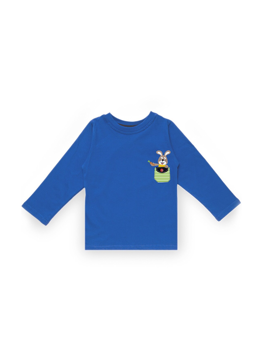 

KAVEE Infant Boys Blue Solid Biowashed Round Neck Pure Cotton T-shirt with Print Detail