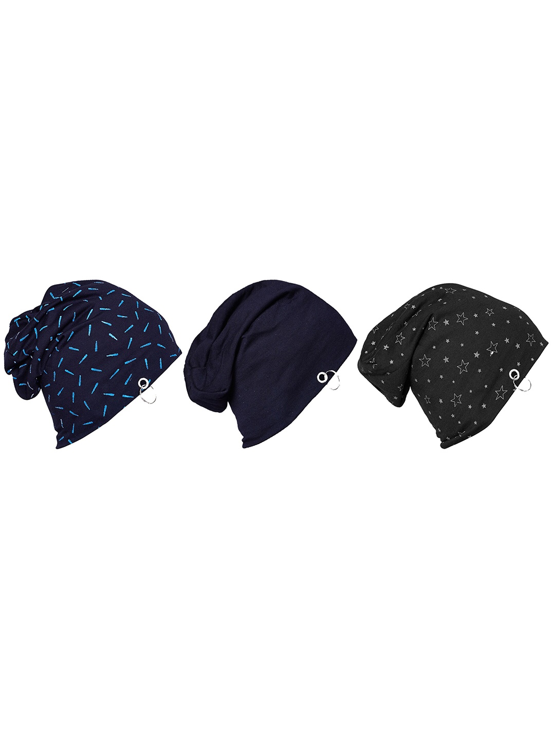 

VIMAL JONNEY Unisex Pack Of 3 Printed Beanies, Black