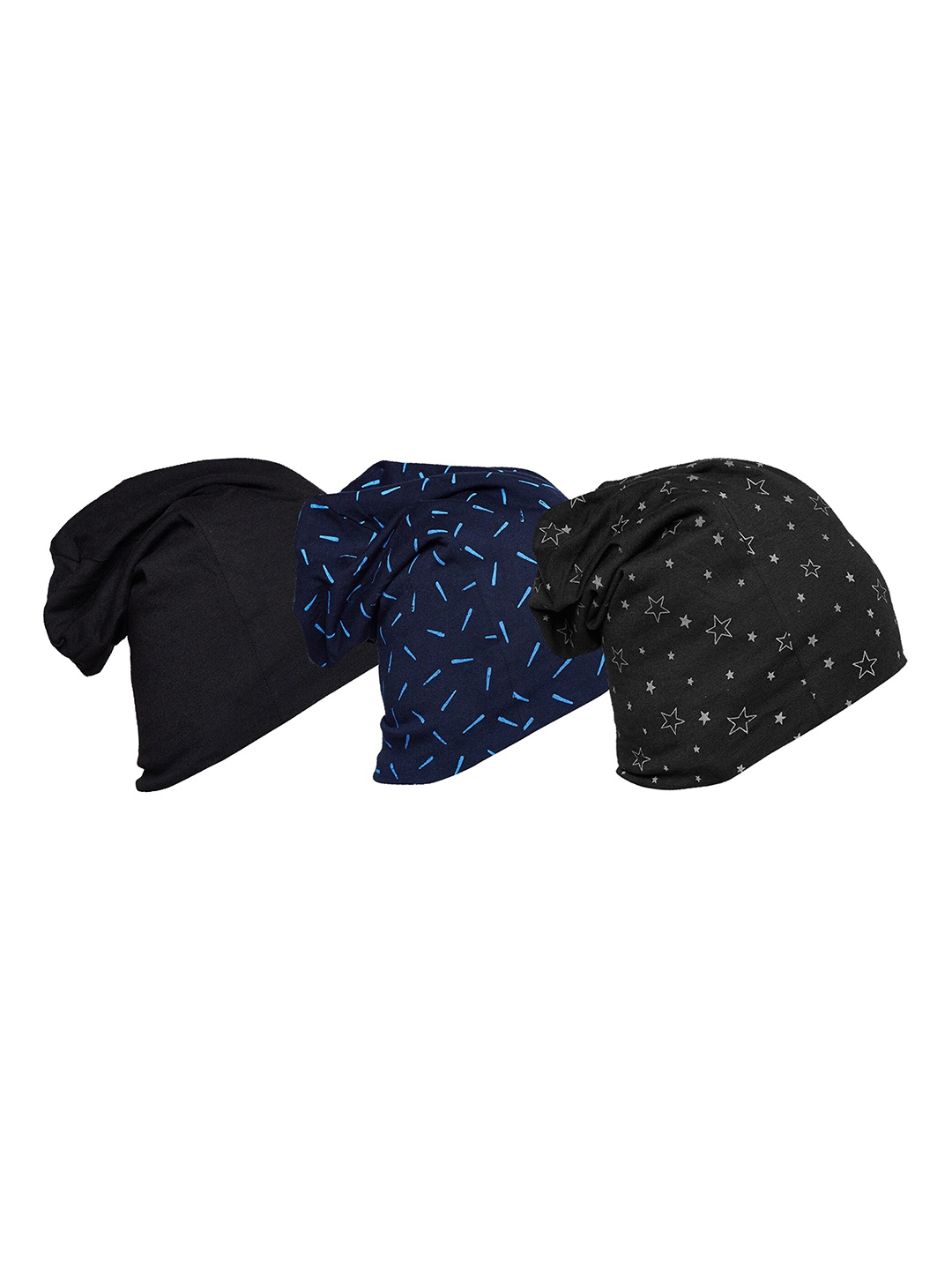 

VIMAL JONNEY Unisex Pack Of 3 Navy Blue & Black Printed Beanie