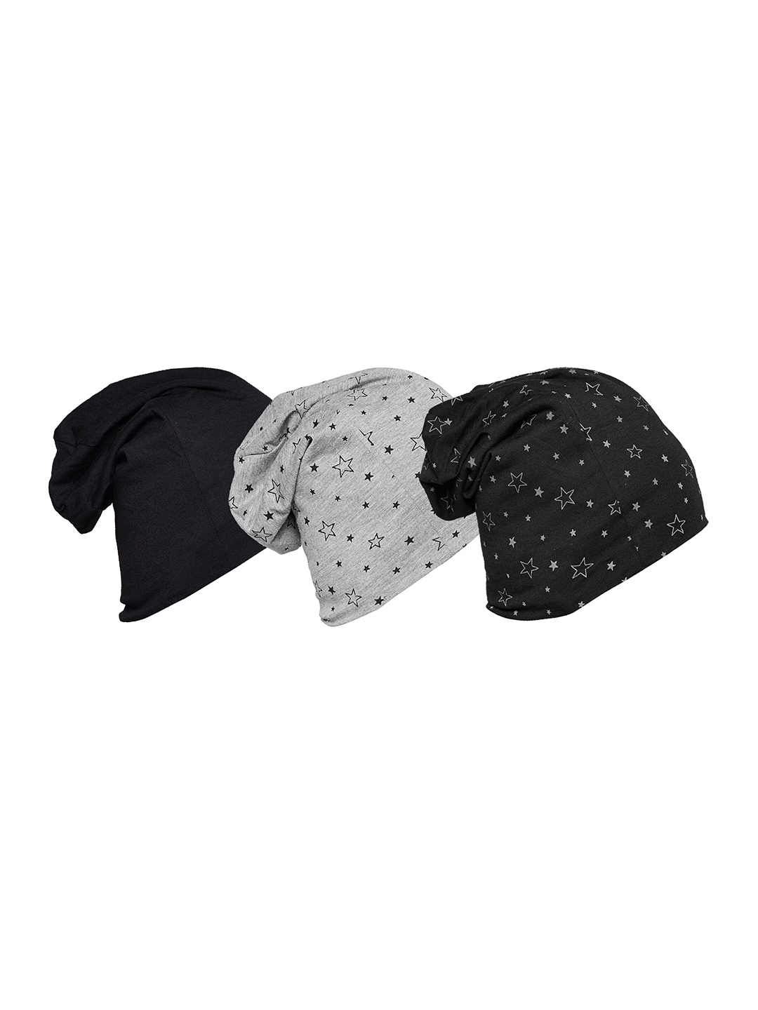 

VIMAL JONNEY Unisex Pack of 3 Black & Grey Printed Beanie