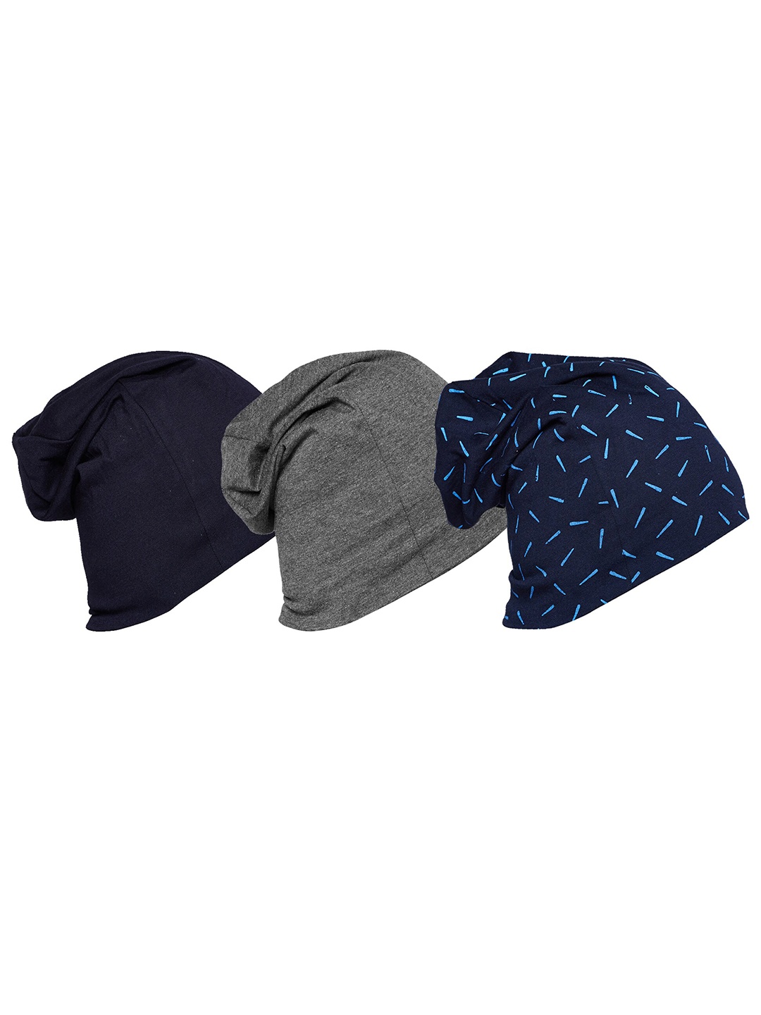 

VIMAL JONNEY Unisex Set of 3 Navy Blue & Black Printed Beanie