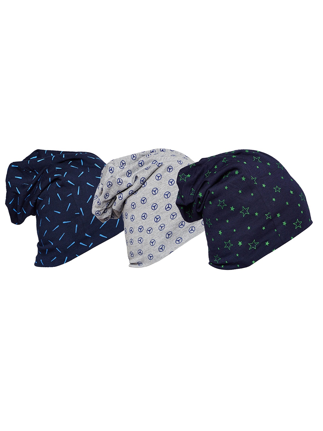 

MACK JONNEY Unisex Pack Of 3 Grey & Navy Blue Printed Beanie