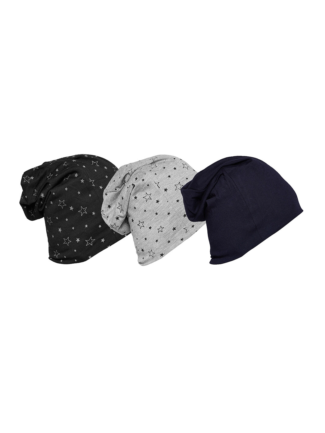 

MACK JONNEY Unisex Pack of 3 Printed Beanie Caps, Black