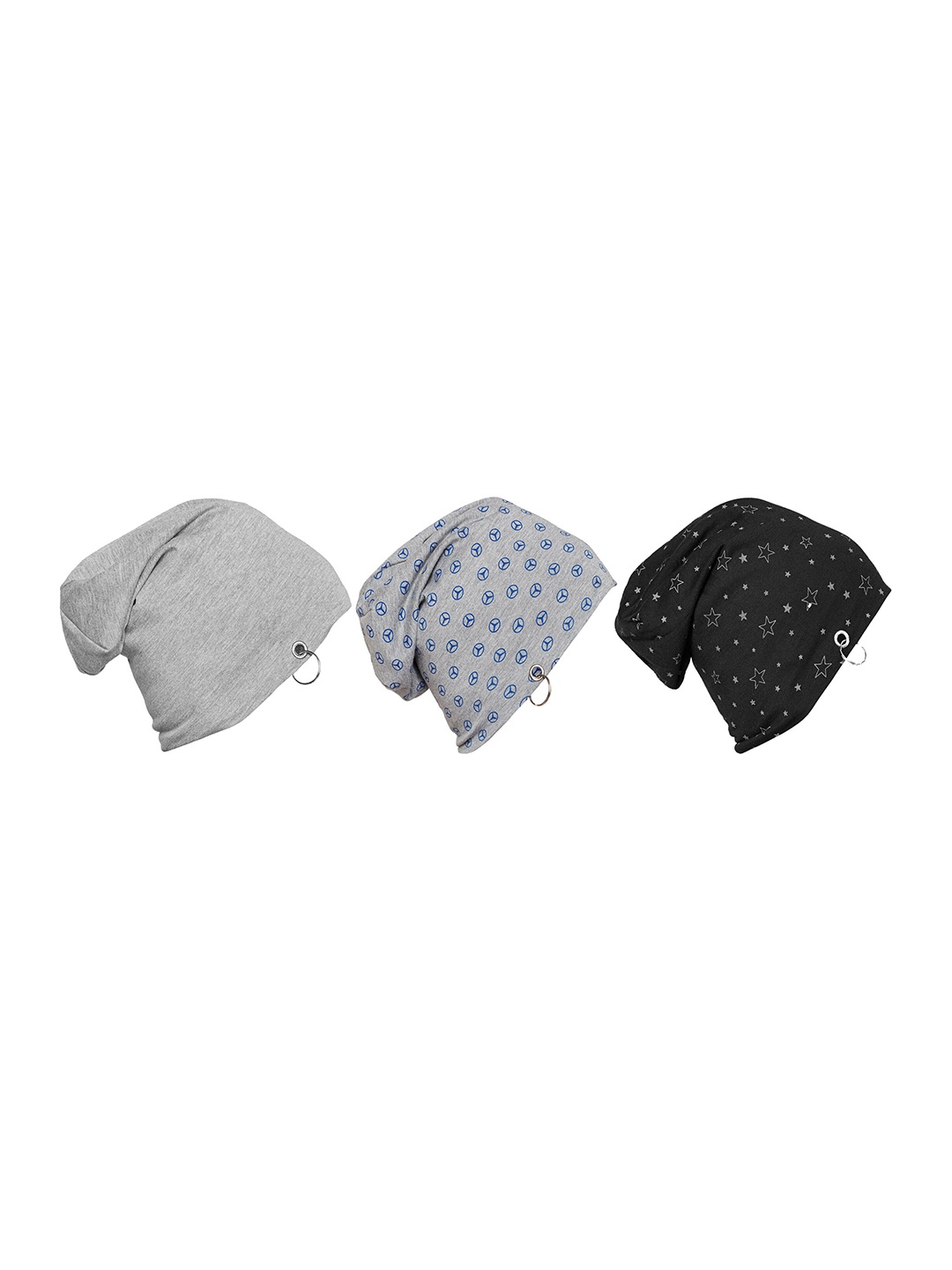

MACK JONNEY Unisex Pack of 3 Black & Grey Printed Beanie