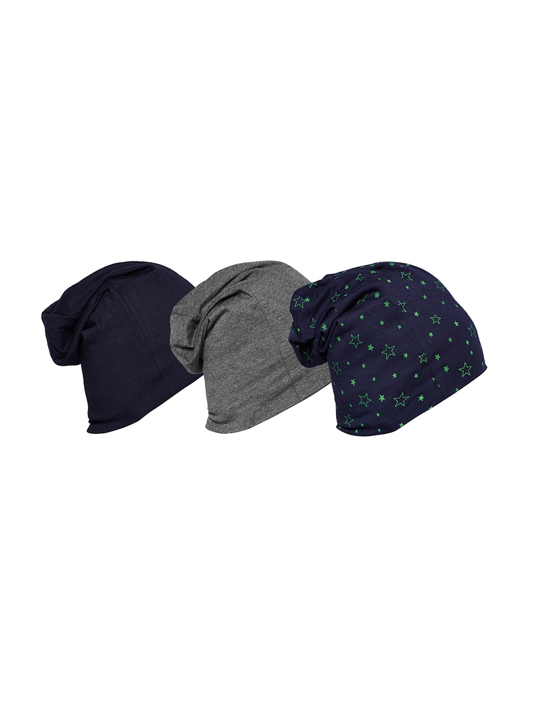 

MACK JONNEY Unisex Pack of 3 Navy Blue & Grey Printed Beanie