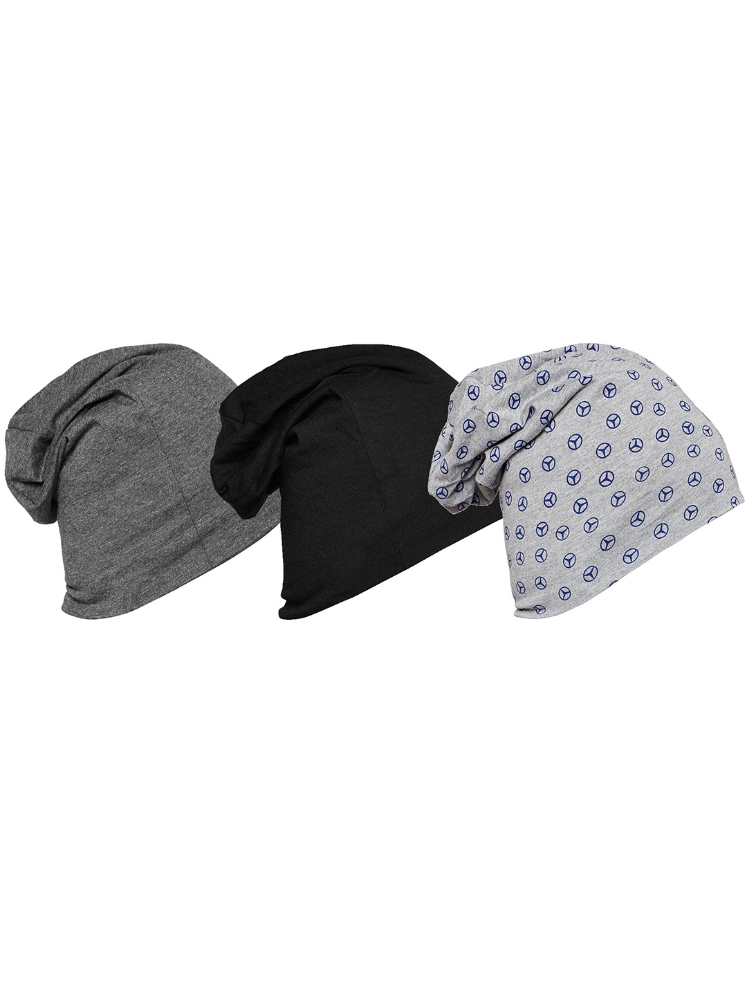 

VIMAL JONNEY Unisex Pack of 3 Grey & Black Printed Beanie Caps