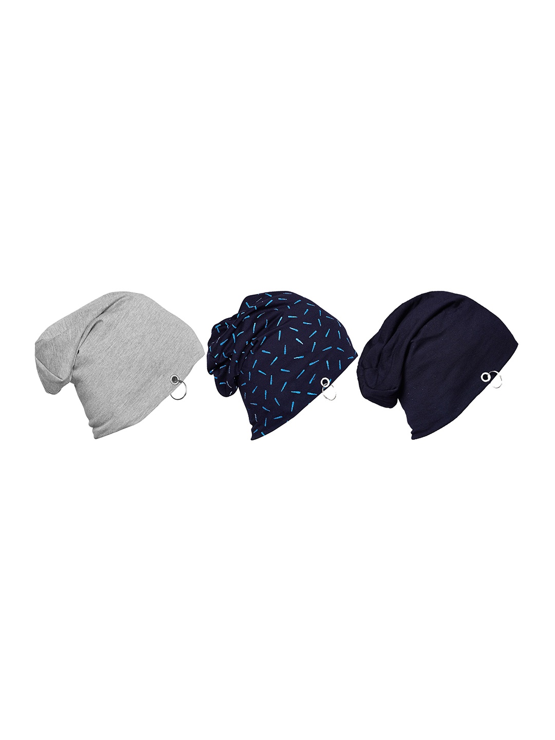 

MACK JONNEY Adult Pack of 3 Navy Blue & Grey Printed Beanie
