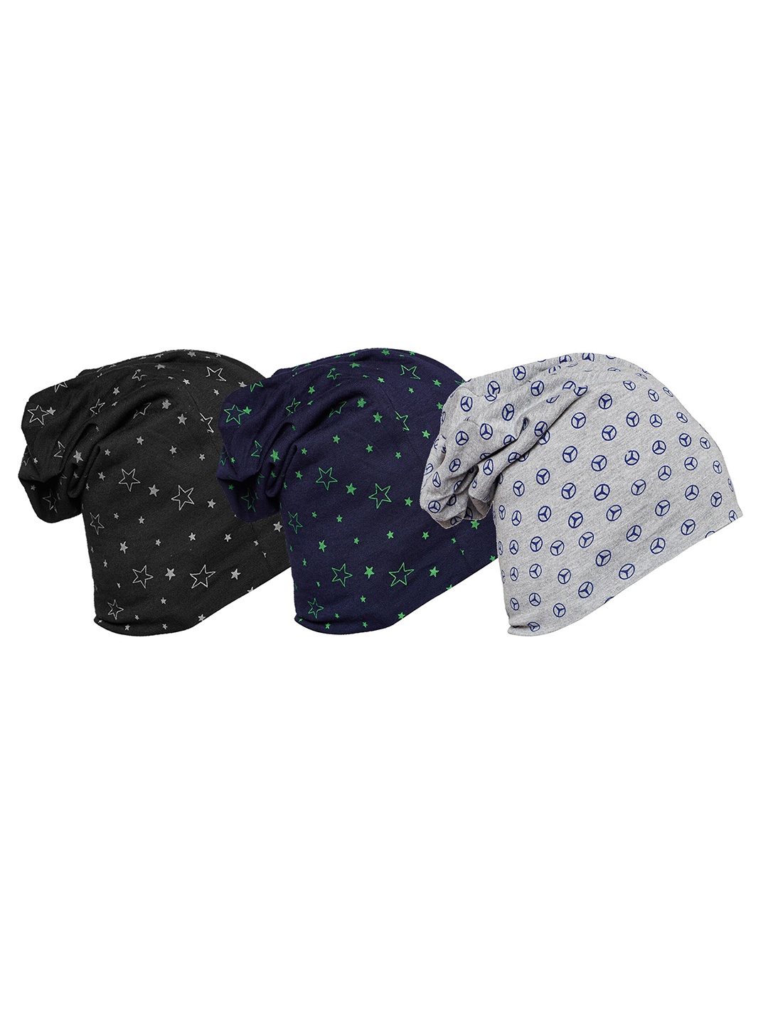 

MACK JONNEY Pack Of 3 Printed Beanie Caps, Black