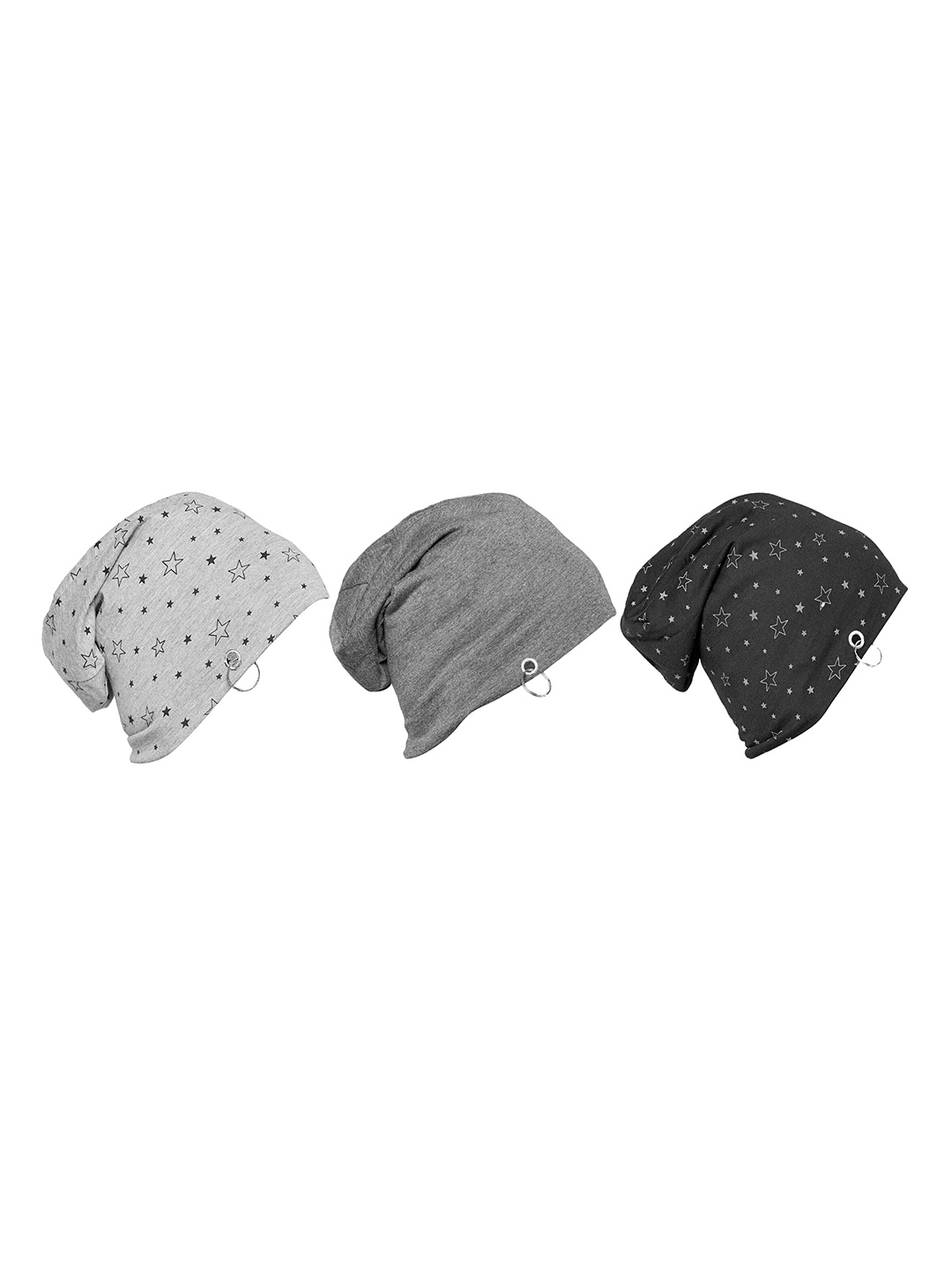 

MACK JONNEY Unisex Pack of 3 Printed Beanie Caps, Grey