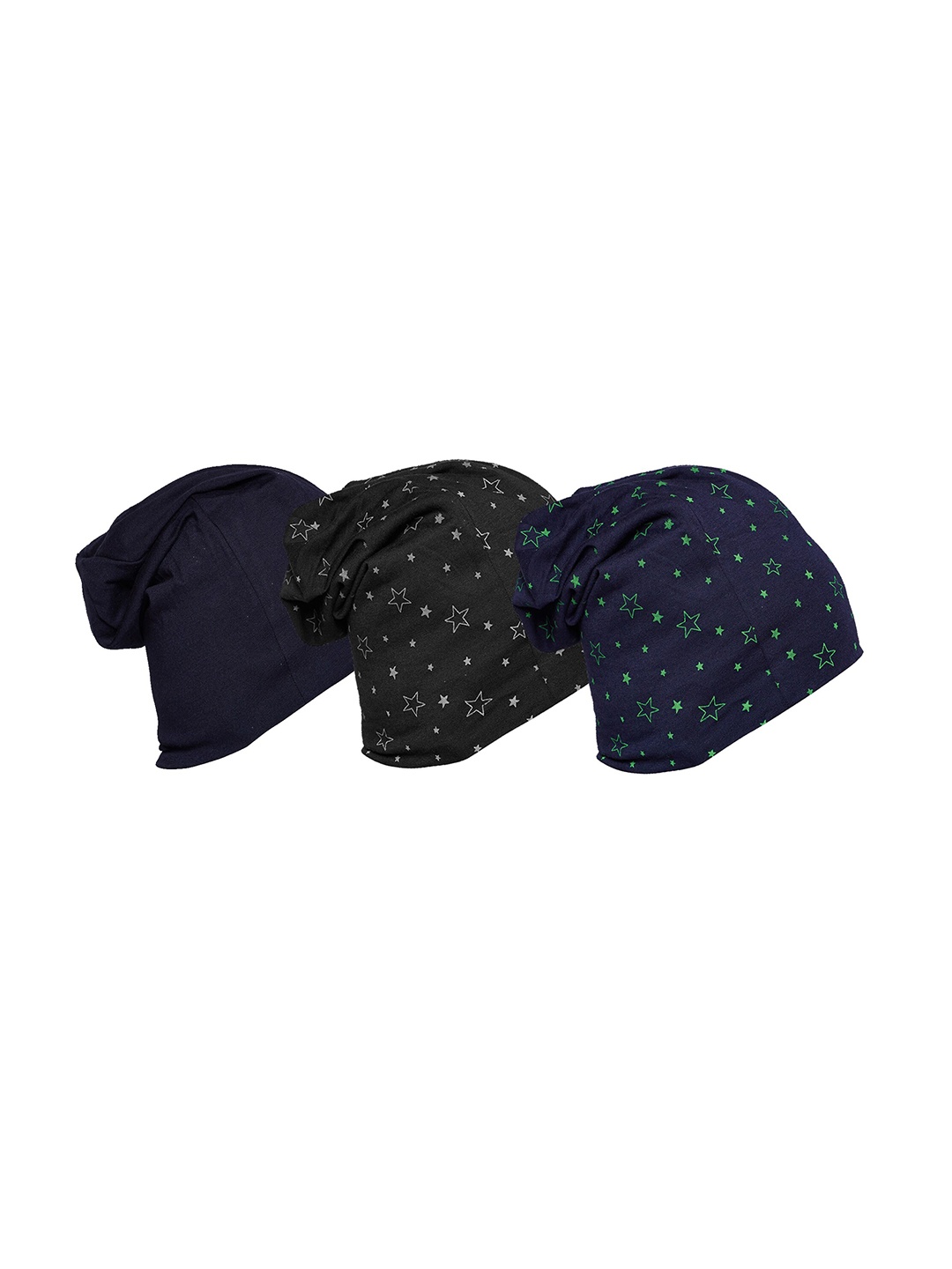 

MACK JONNEY Unisex Black & Navy Blue Pack Of 3 Printed Beanies