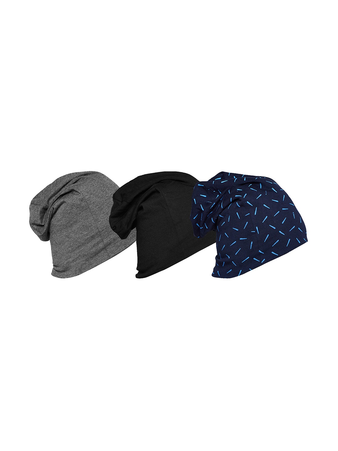 

VIMAL JONNEY Set of 3 Multi Printed Beanie caps, Navy blue