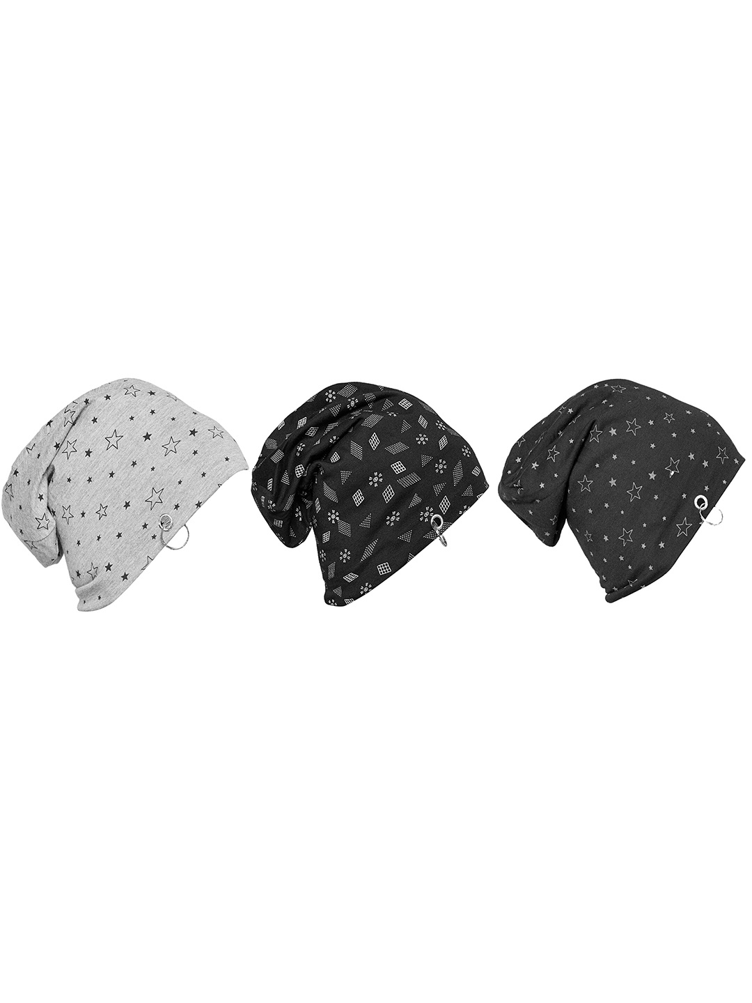 

VIMAL JONNEY Unisex Set of 3 Black & Grey Printed Beanie