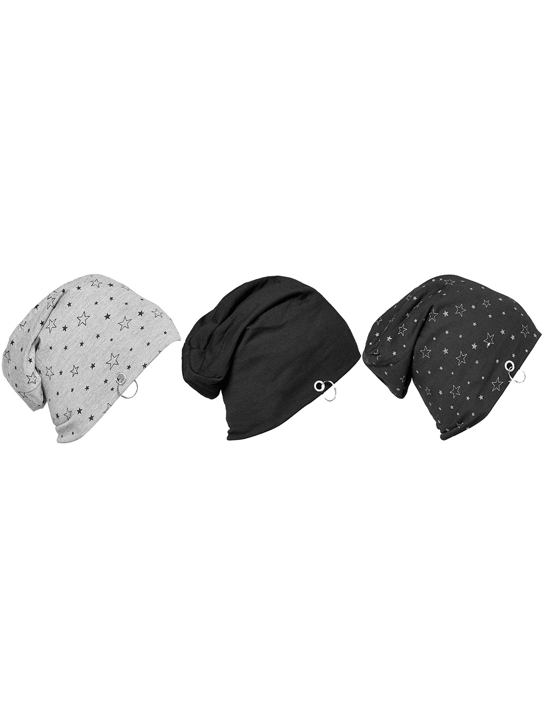 

MACK JONNEY Unisex Pack of 3 Grey, Black & White Printed Beanie