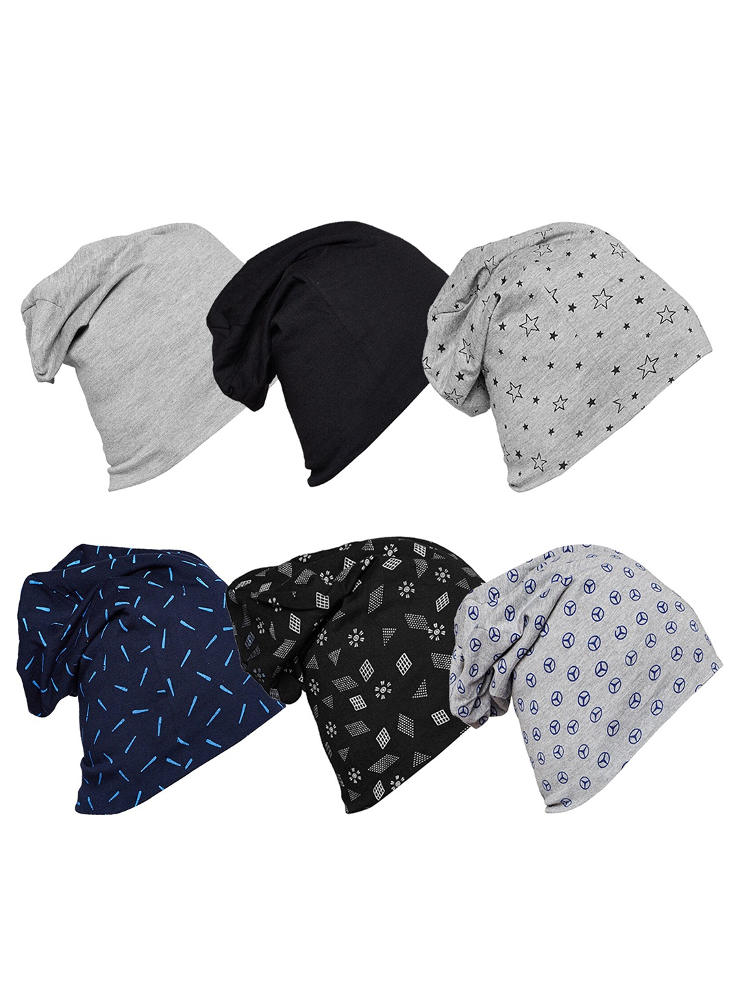 

MACK JONNEY Unisex Pack of 6 Printed Beanie, Grey