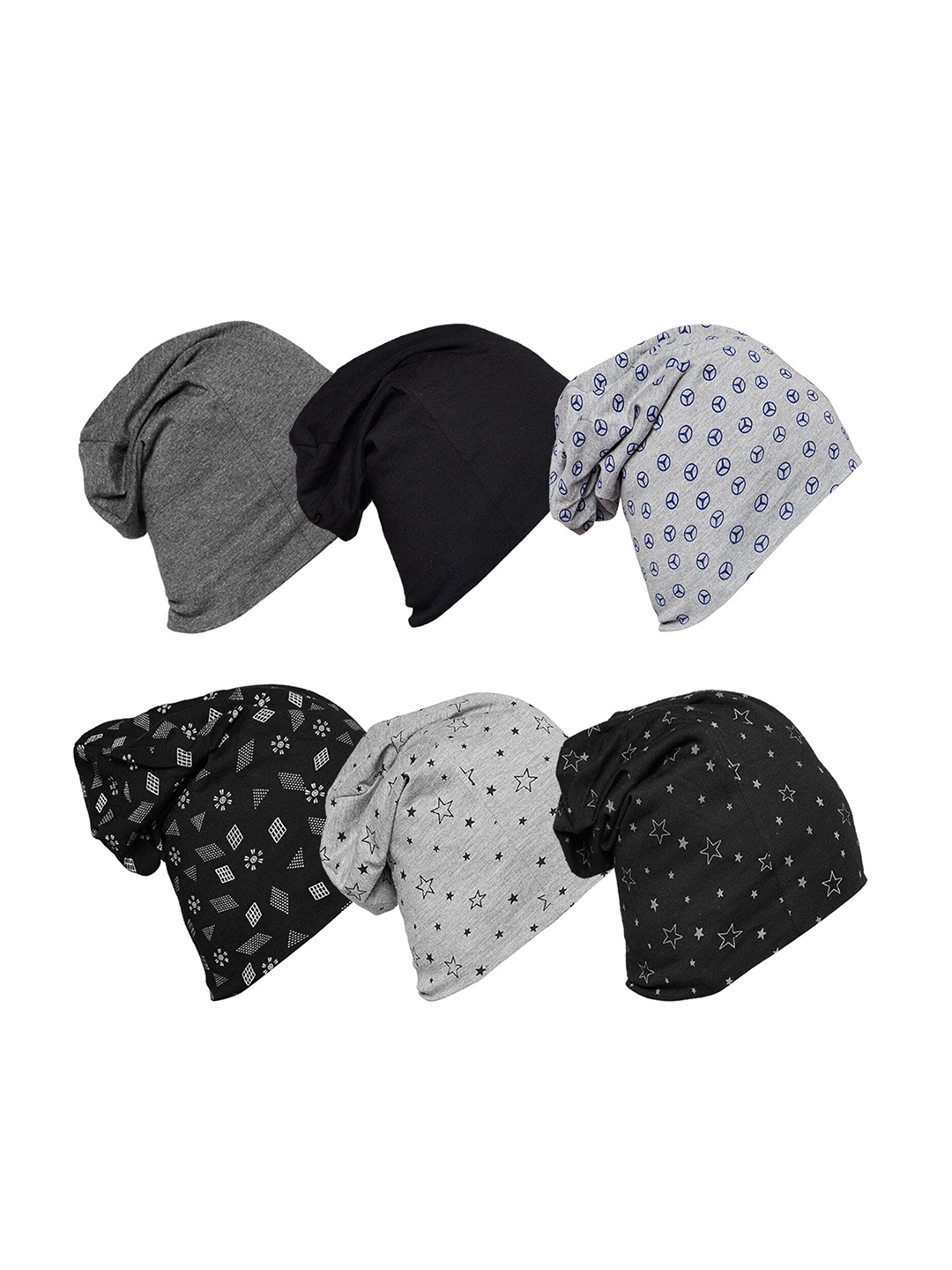 

MACK JONNEY Unisex Set of 6 Grey & Blue Printed Beanie