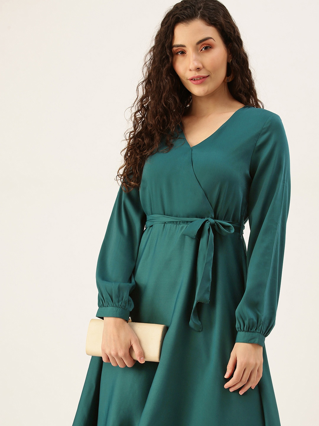 

Flying Machine Women Green Solid Wrap Dress