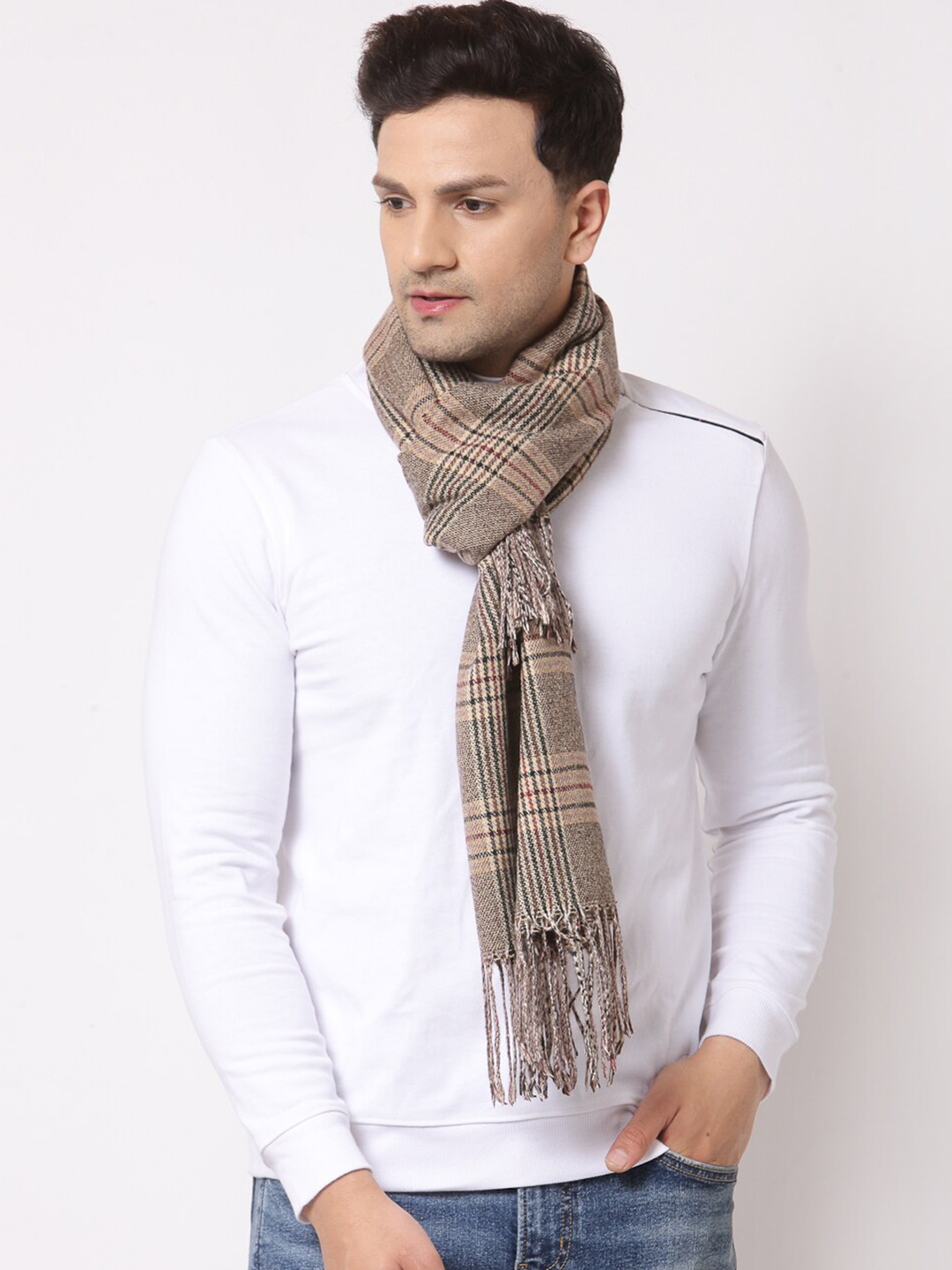 

Calvadoss Men Brown Checked Woollen Stole
