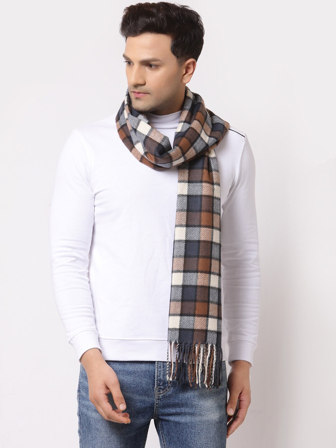 

Calvadoss Men Brown & White Checked Stole