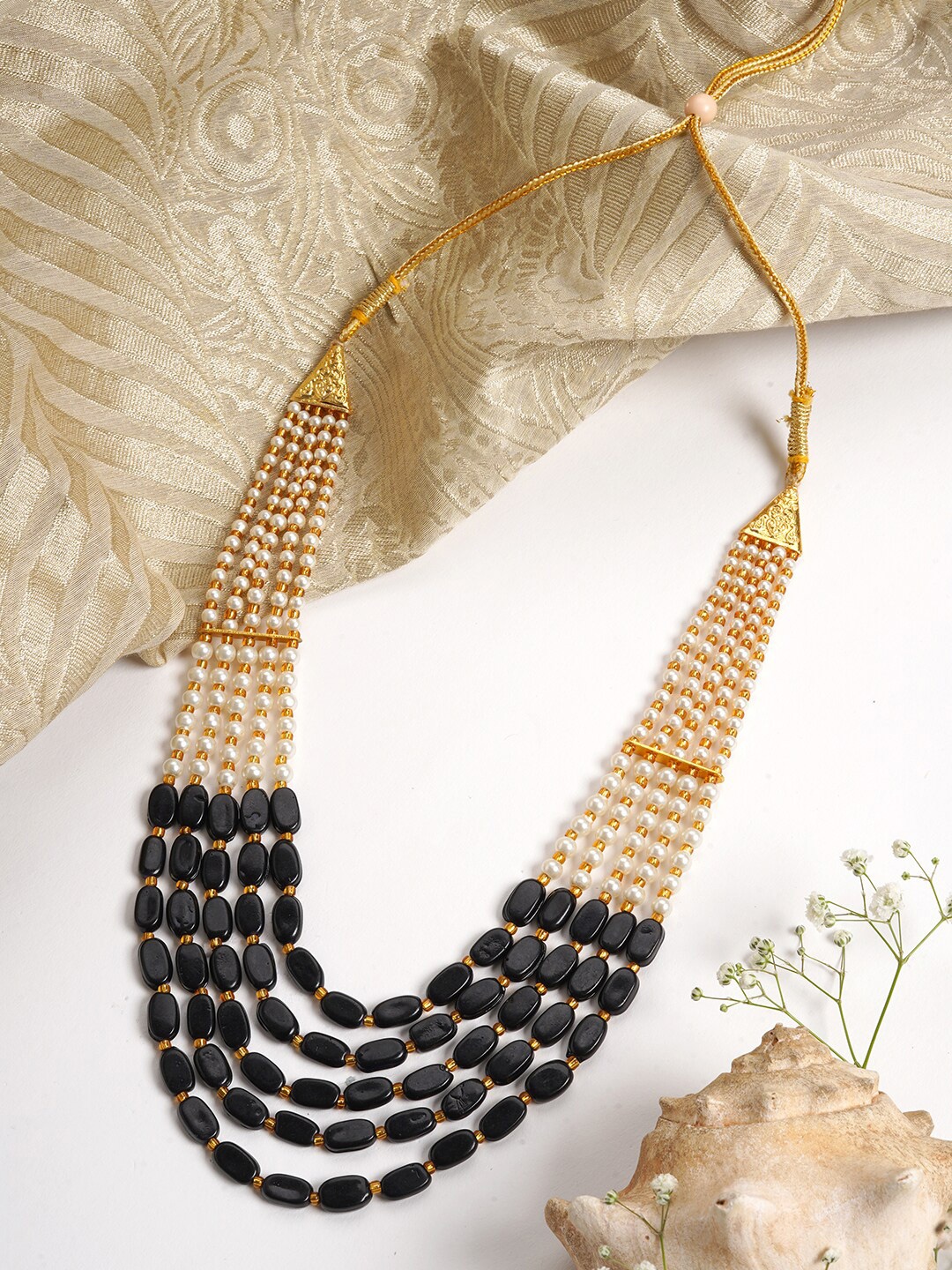 

TEEJH Gold-Toned & White Beads & Pearls Layered Necklace