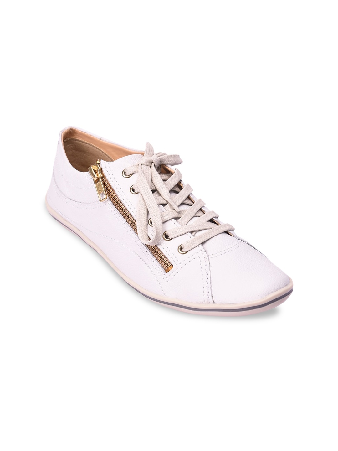 

Pavers England Women White Lace-Up Sneakers With Zip Detail