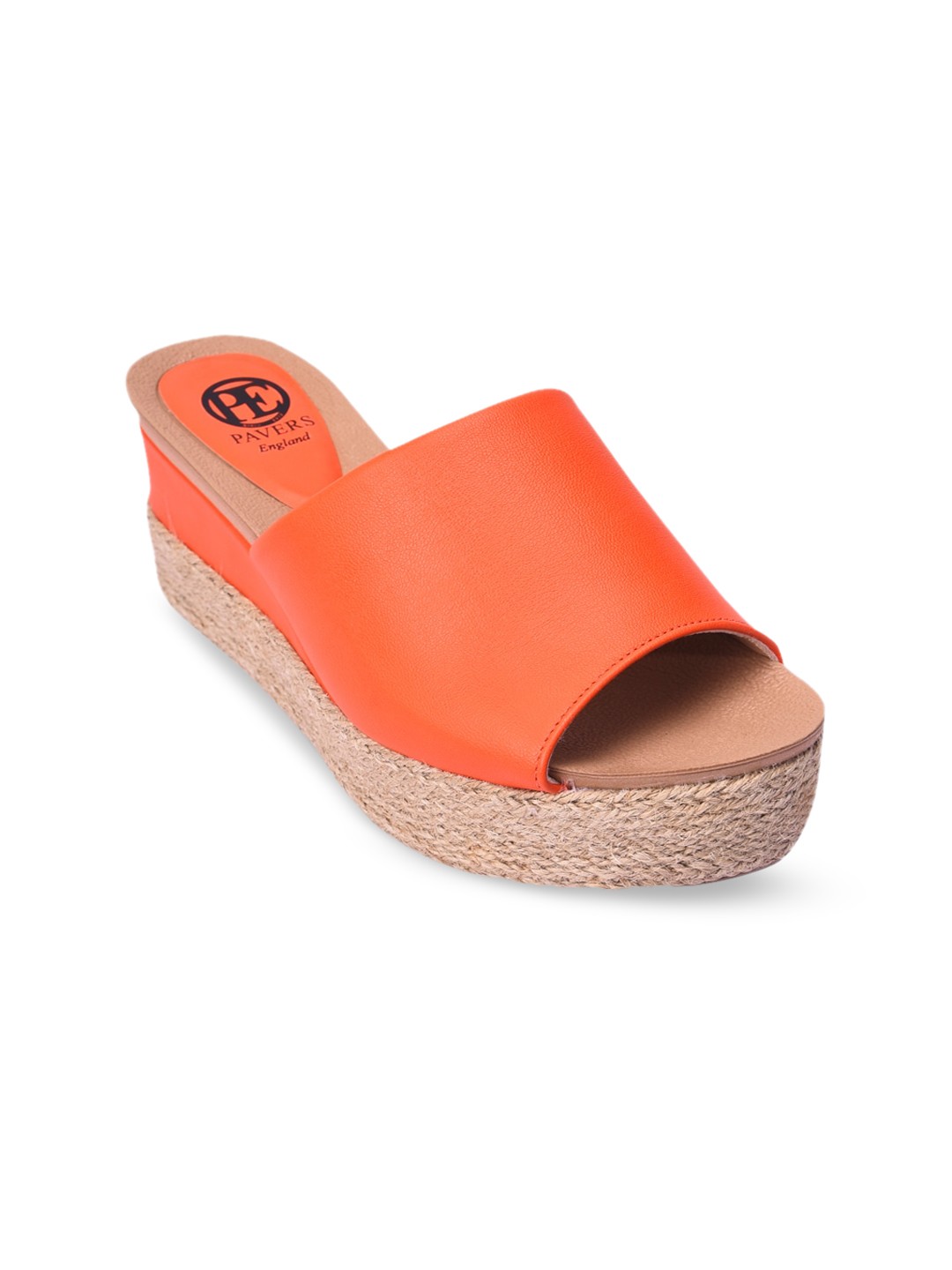 

Pavers England Woman Orange PU Wedge Mules