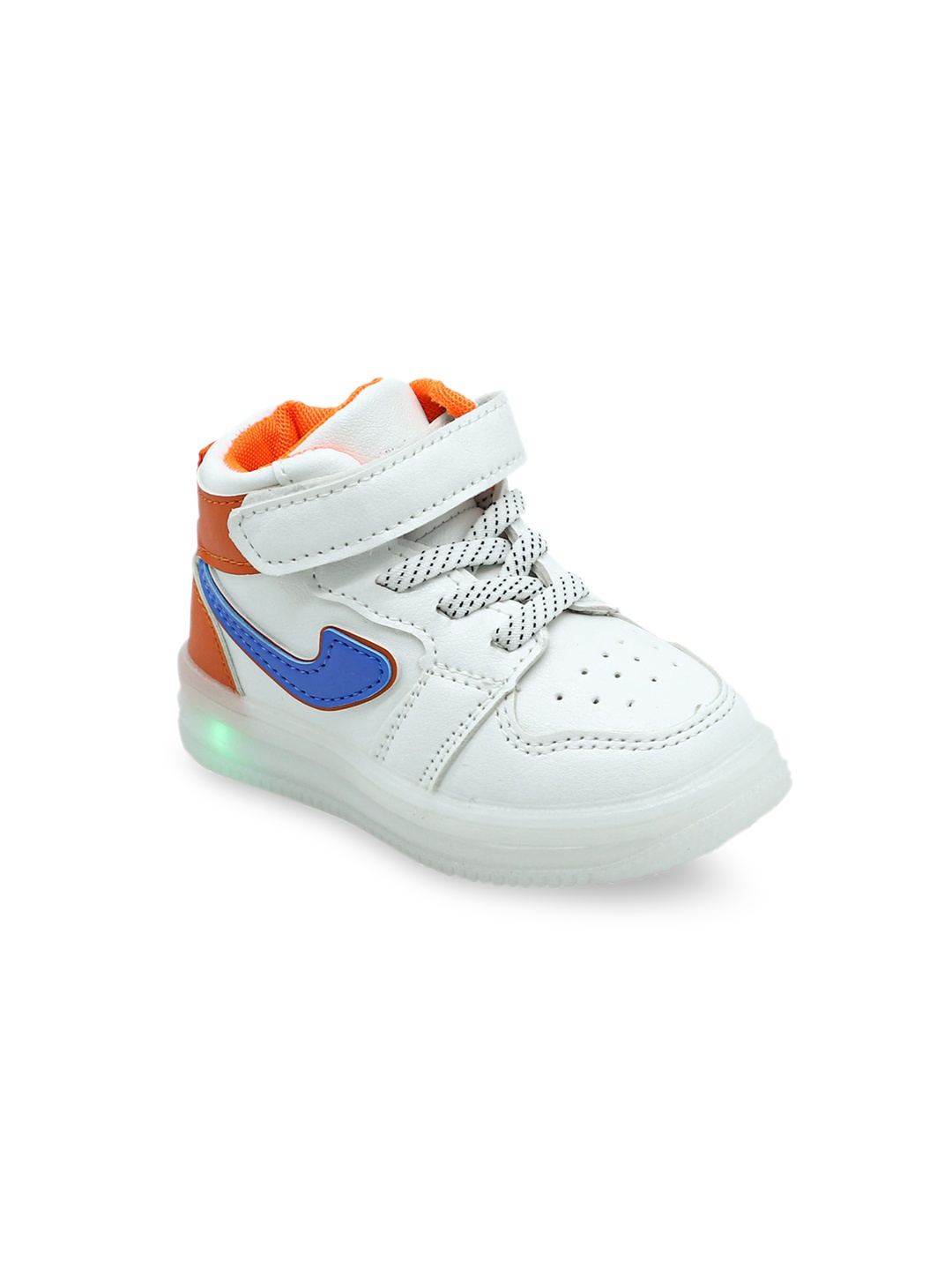 

FEETWELL SHOES Unisex Kids White Colourblocked PU High-Top Flat Boots