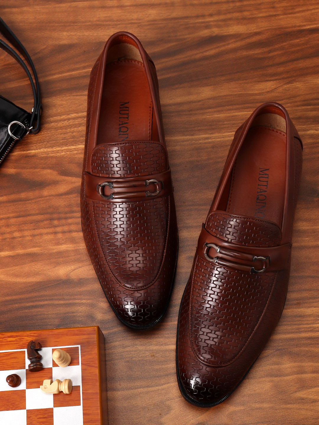

MUTAQINOTI Men Brown Solid Formal Loafers