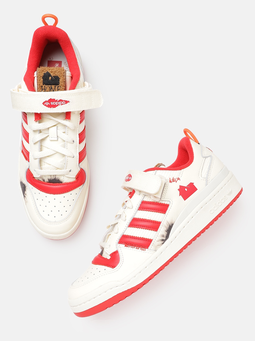 

ADIDAS Originals Unisex Cream-Coloured & Red Leather Forum Home Alone Sneakers