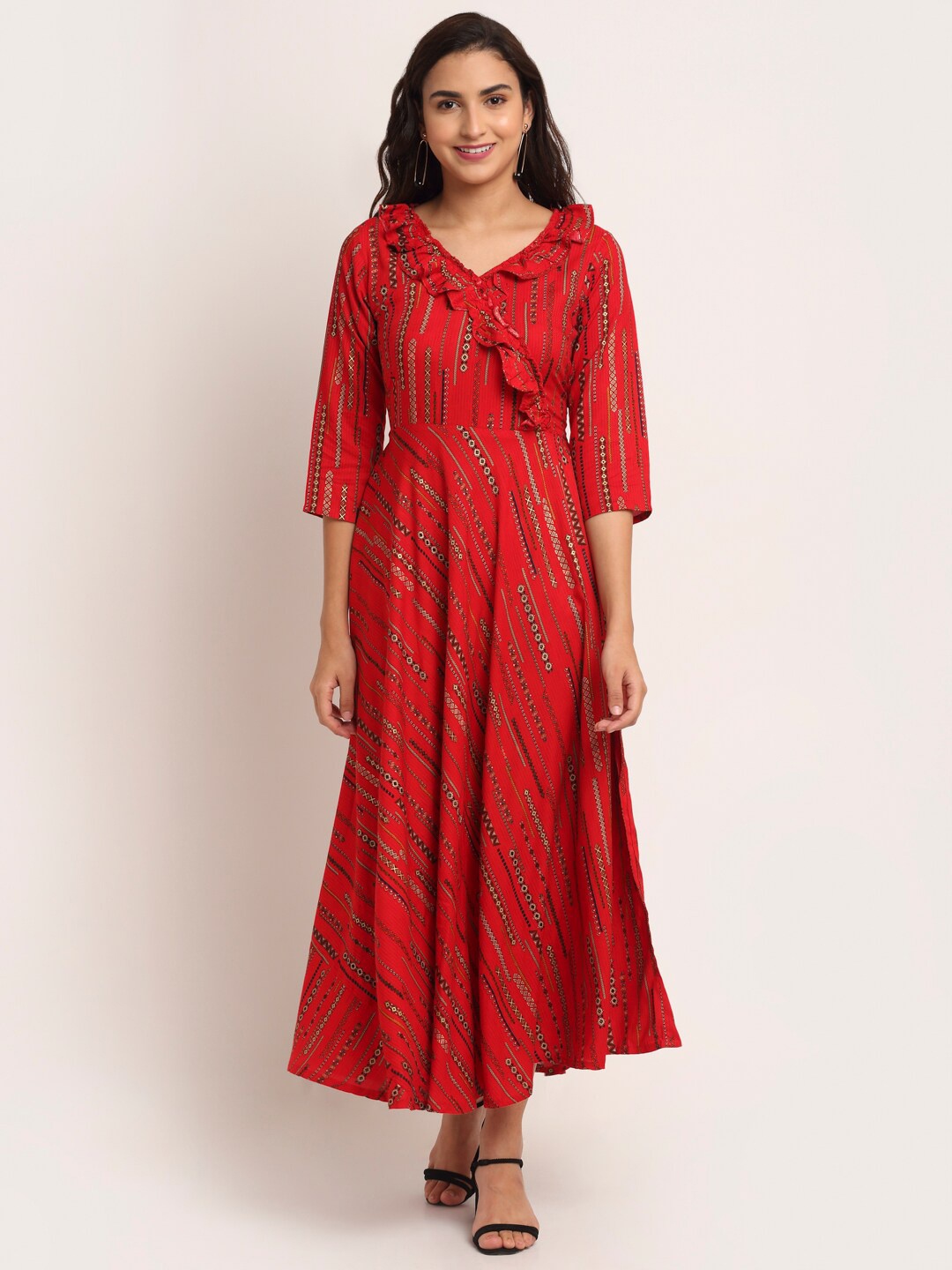 

Aawari Red Ethnic Motifs Ethnic Angrakha Style Maxi Dress