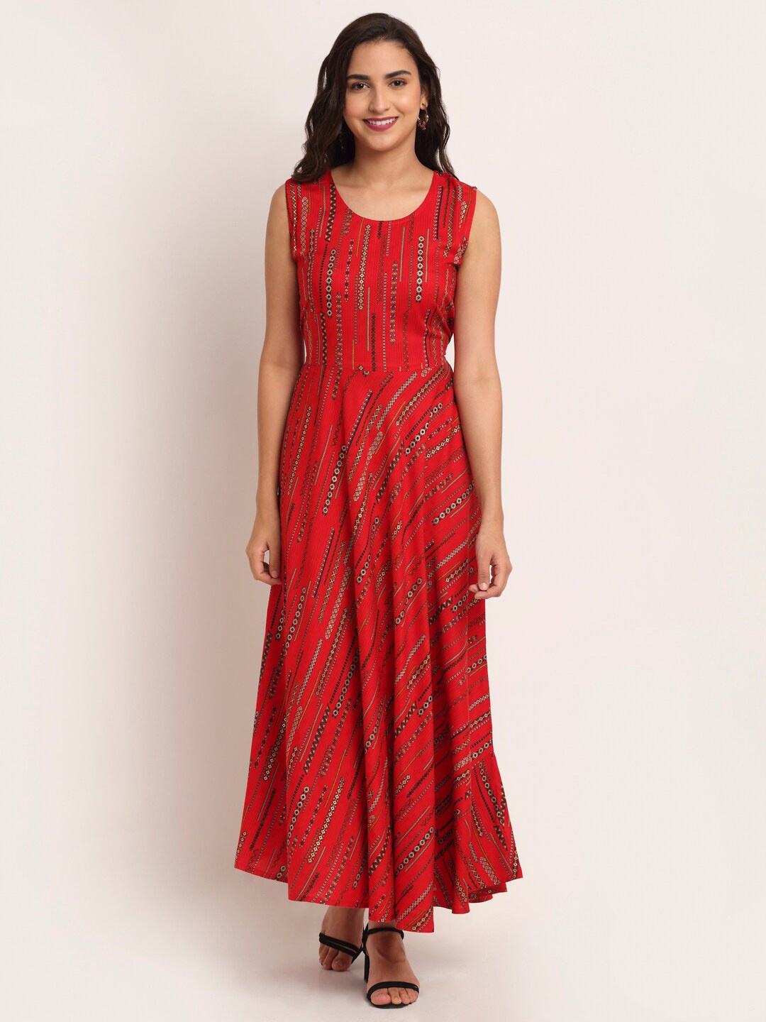 

Aawari Red Ethnic Motifs Printed Maxi Dress