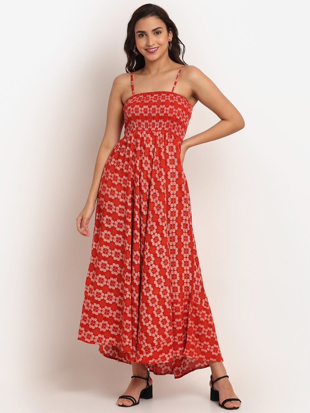 

Aawari Orange Floral Printed Smoking Maxi Dress