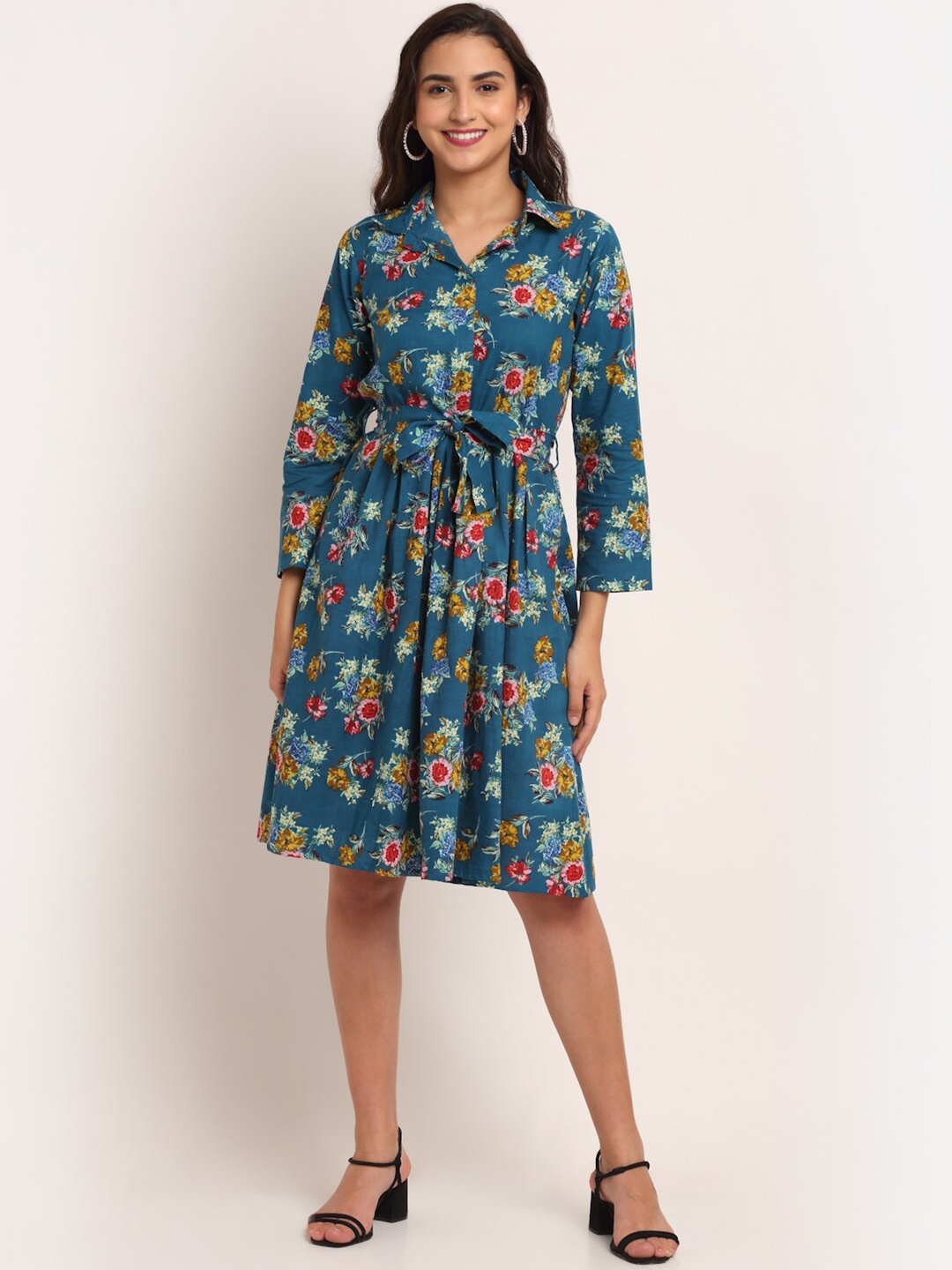

Aawari Blue Floral Fit and Flare Dress