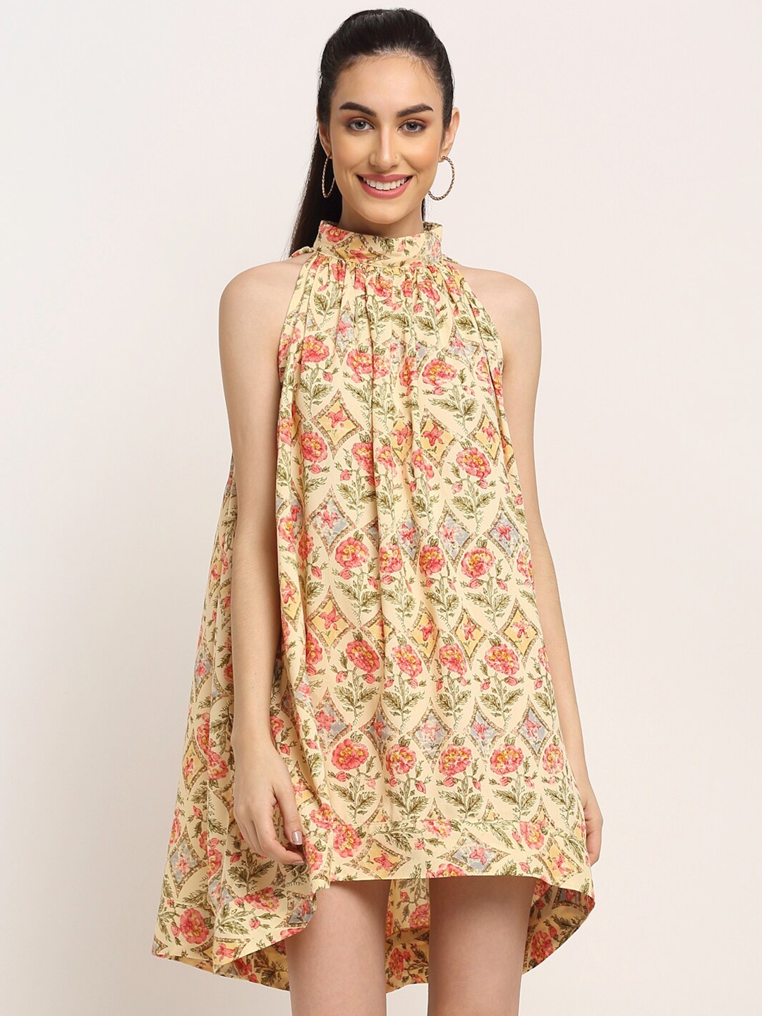 

Aawari Women Cream-Coloured Floral A-Line Dress