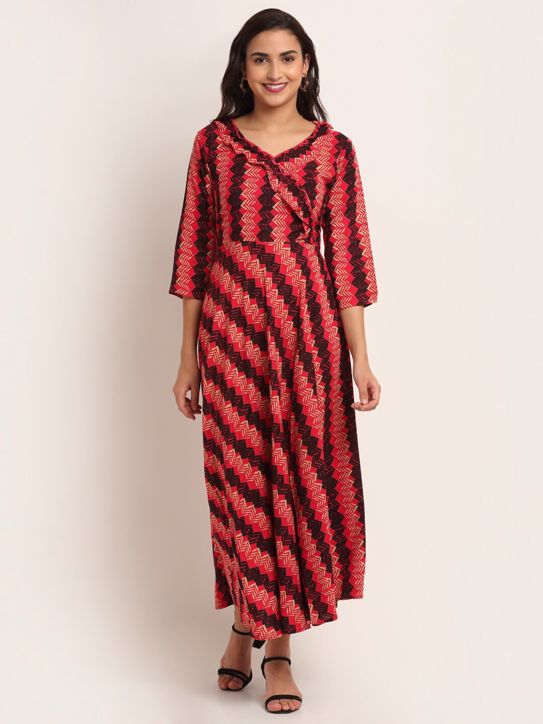 

Aawari Pink ZigZag Printed Angrakha Maxi Dress
