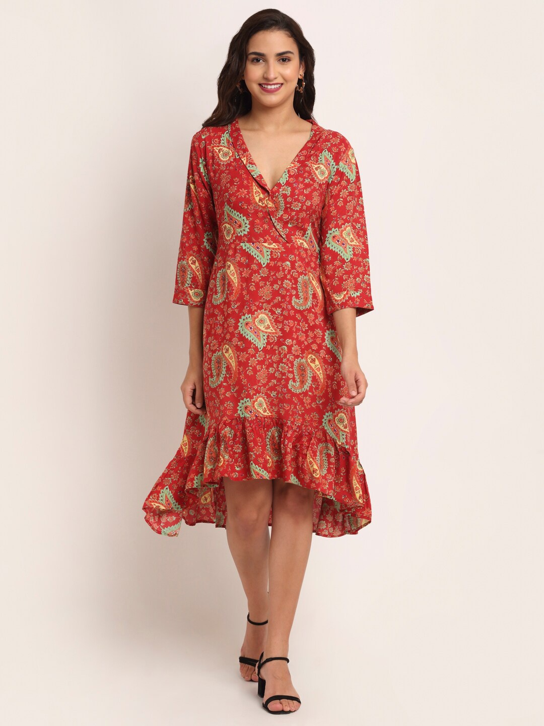 

Aawari Rust Floral Midi Dress