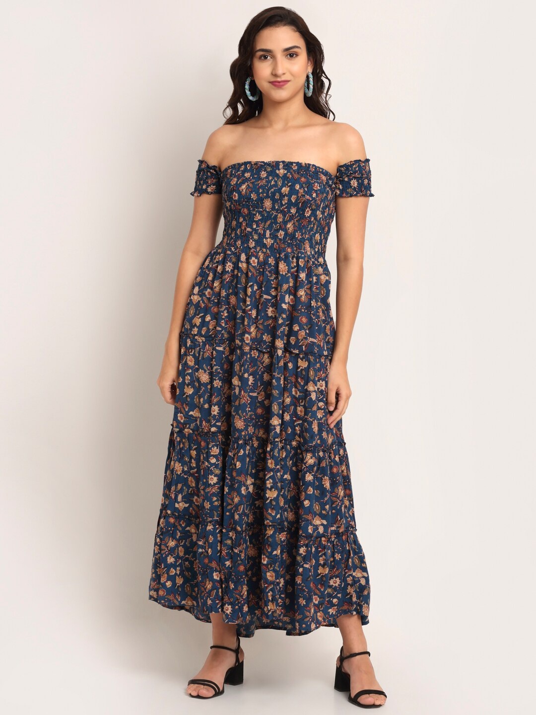 

Aawari Blue Ethnic Motifs Off-Shoulder Maxi Dress