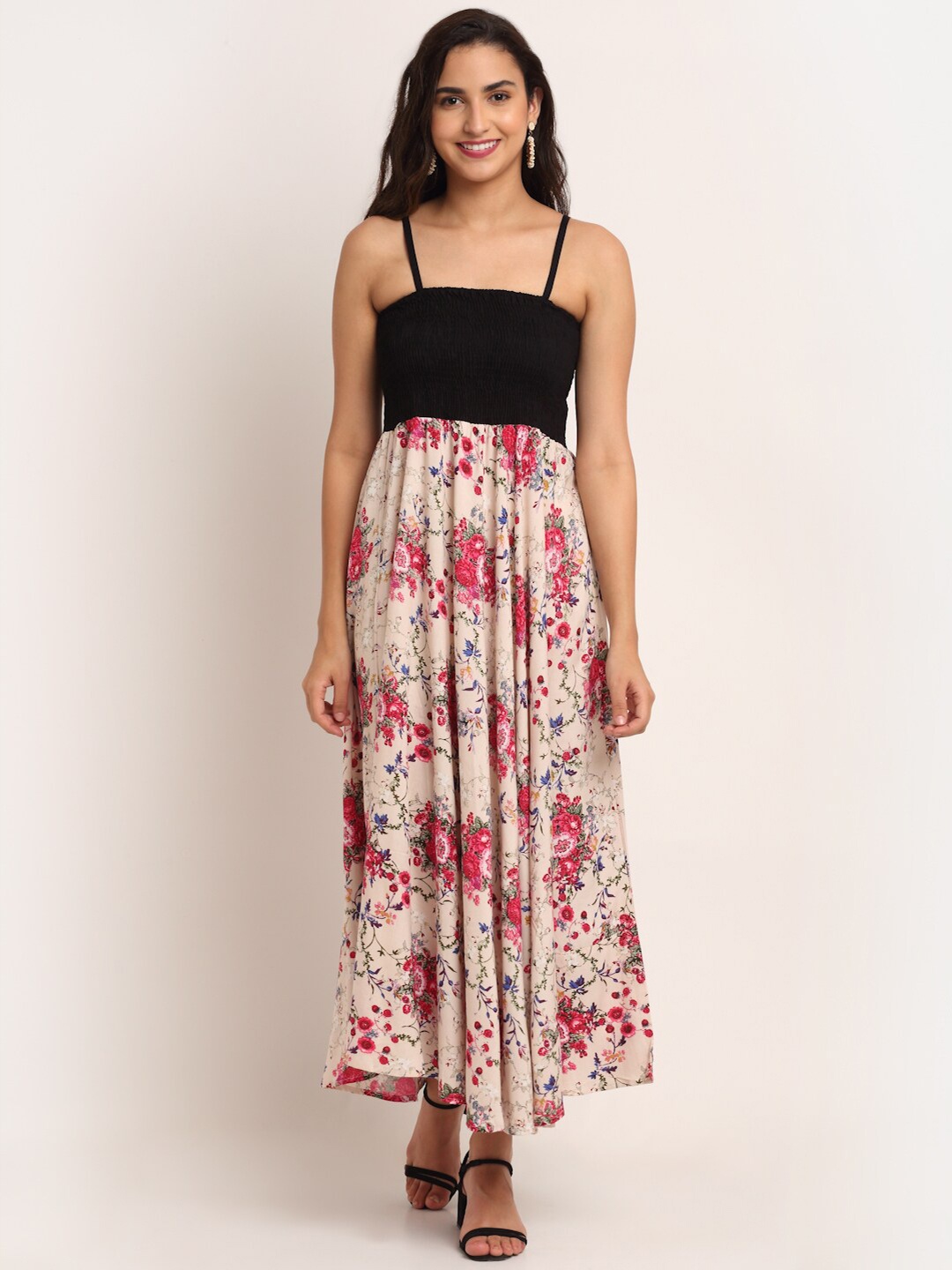 

Aawari Beige & Black Floral Maxi Dress