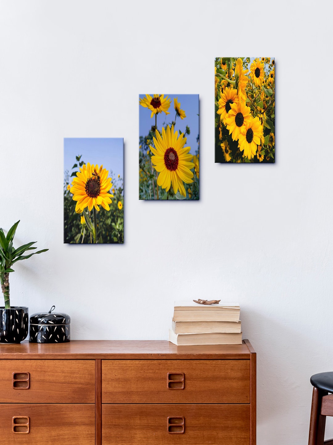 

999Store Multicoloured Set Of 3 Beautiful Sunflowers Wall Art, Multi