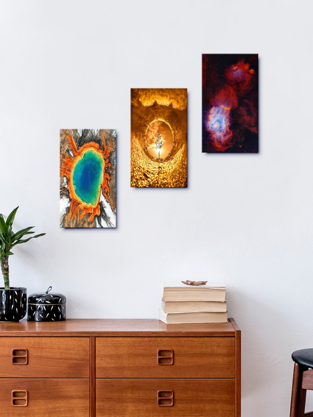

999Store Abstract Art Sun Set Wall Painting Set Of 3 Frames, Multi