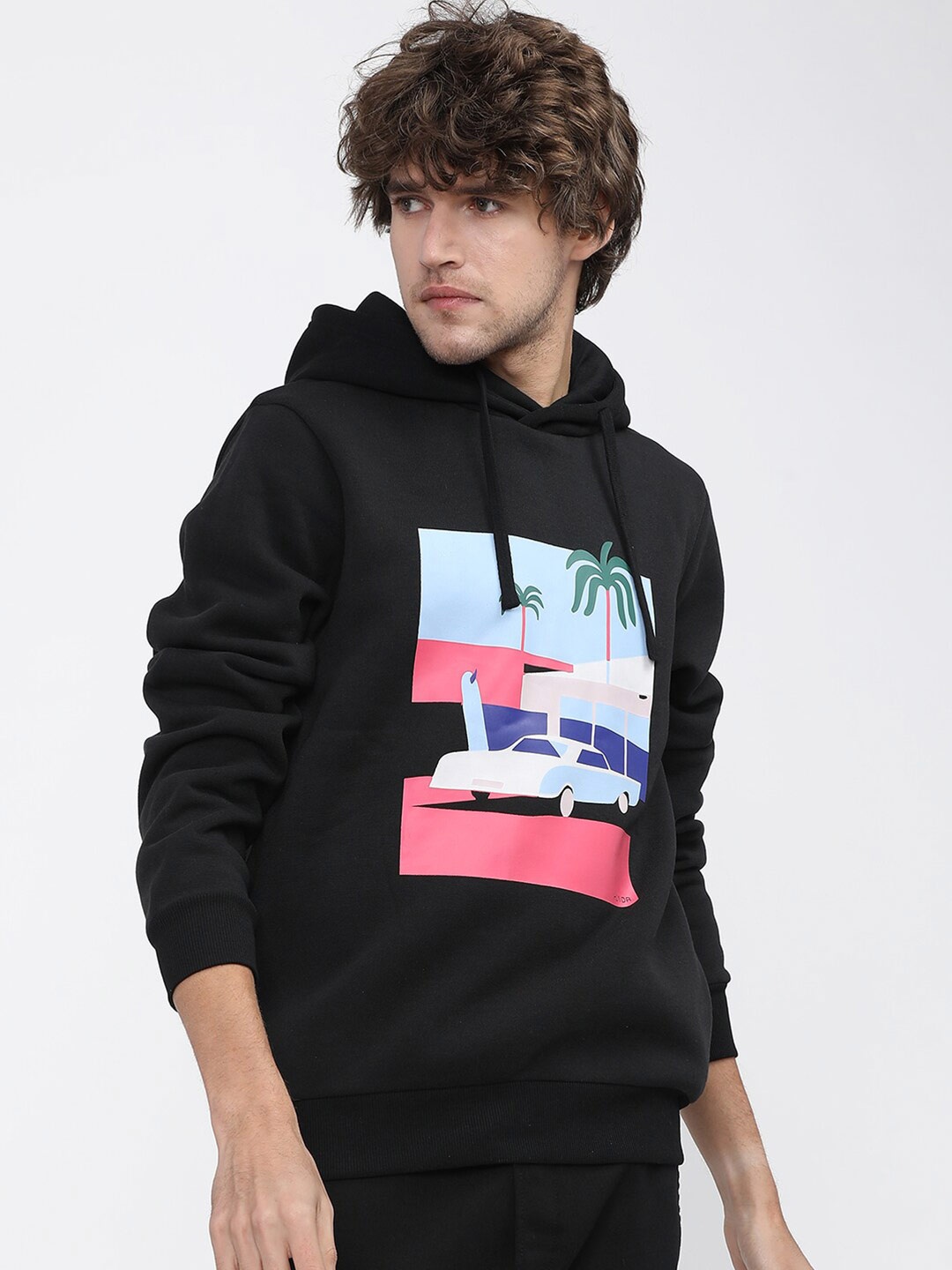 

HIGHLANDER Men Black Printed Hooded Sweatshirt