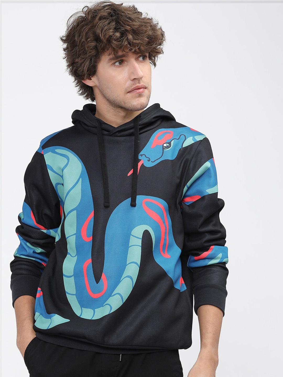 

HIGHLANDER Men Black Printed Hooded Sweatshirt