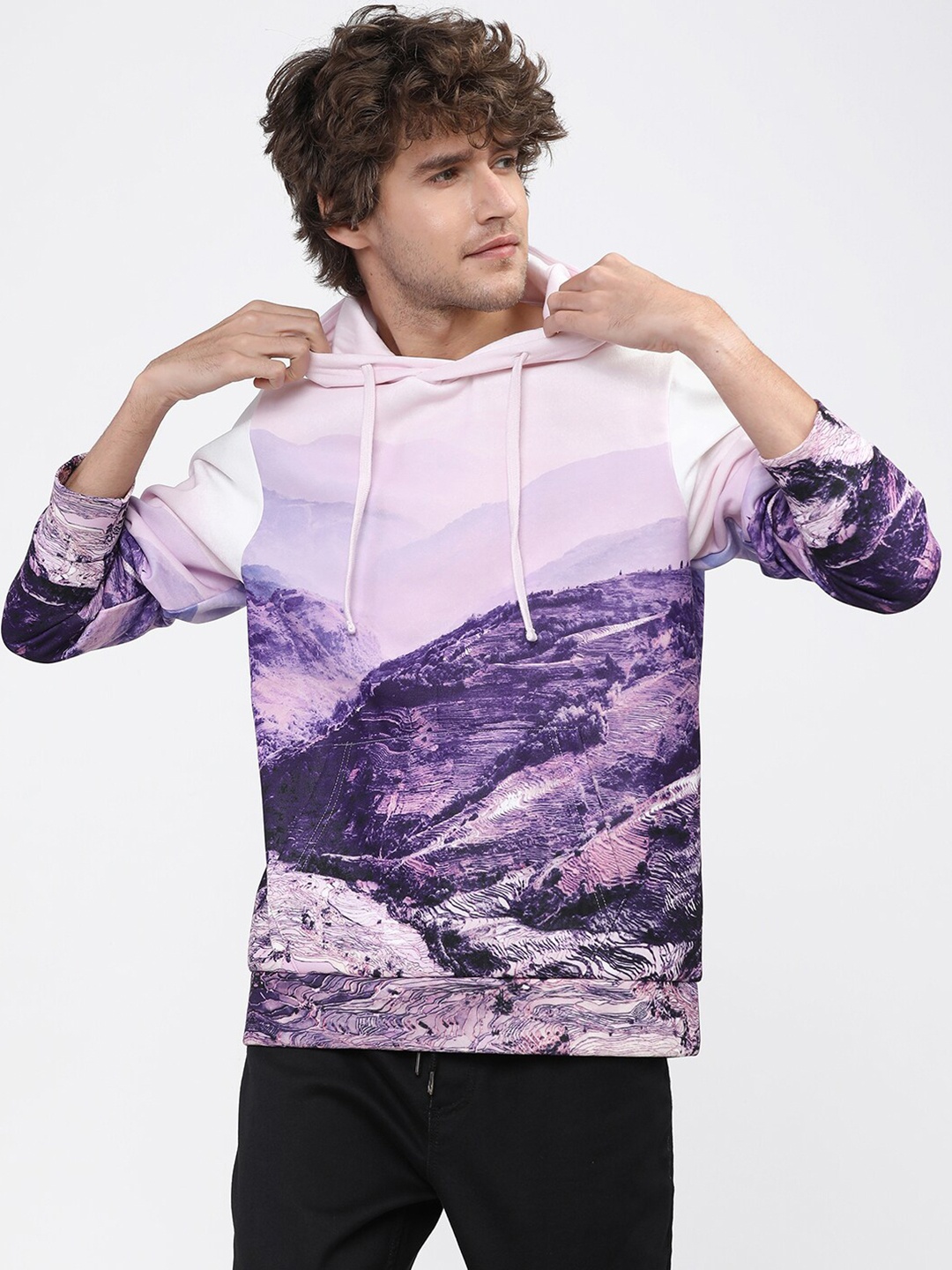 

HIGHLANDER Men Purple Printed Hooded Sweatshirt