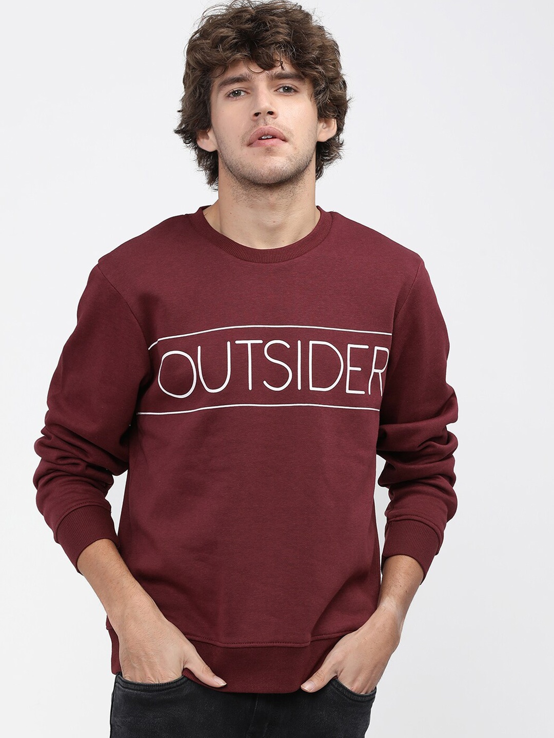 

HIGHLANDER Men Maroon Printed Hooded Sweatshirt